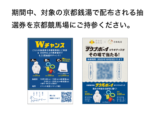 期間中、対象の京都銭湯で配布される抽選券を京都競馬場にご持参ください。